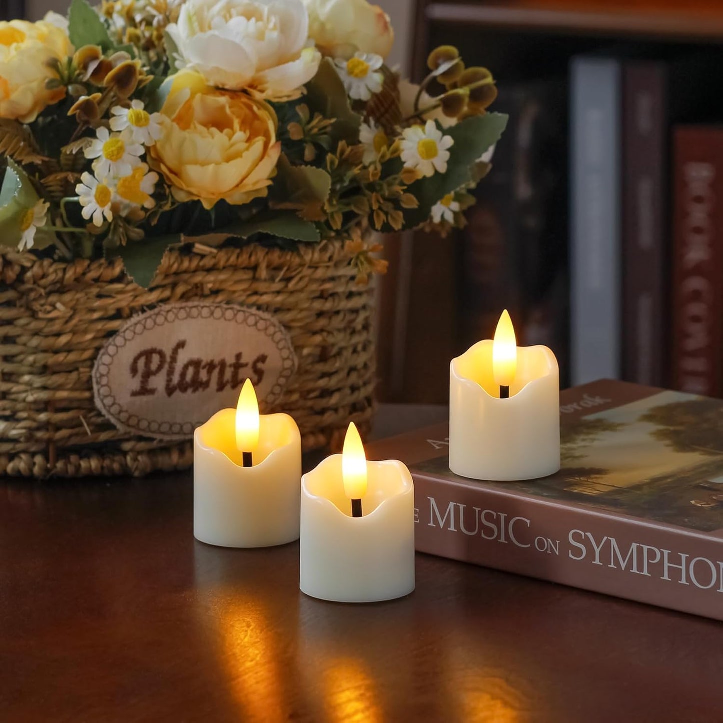 6 Pack Battery Operated Auto Daily Timer Ivory Plastic LED Flameless Votive Candles, Long Runtime 1.6" x2.3" Flickering Tealight Candles with Remote Control