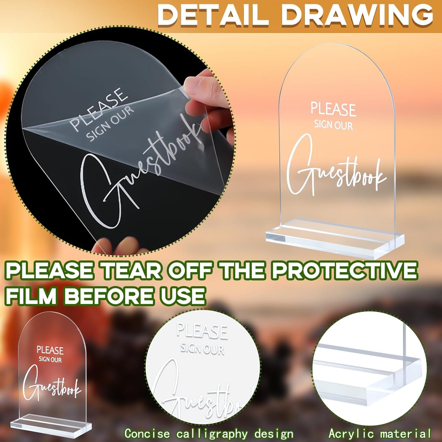 Chunful 4 Pcs Clear Acrylic Wedding Sign with Stand for Ceremony Reception 5 x 7 Guest Book Cards and Gifts In Loving Memory Favors Please Take One Table Sign for Wedding(Elegant White,Fresh Style)