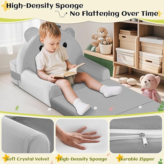 Kids Sofa Bed with Removable Washable Cover & Magic-Tape Backrest – Foldable - Image 7