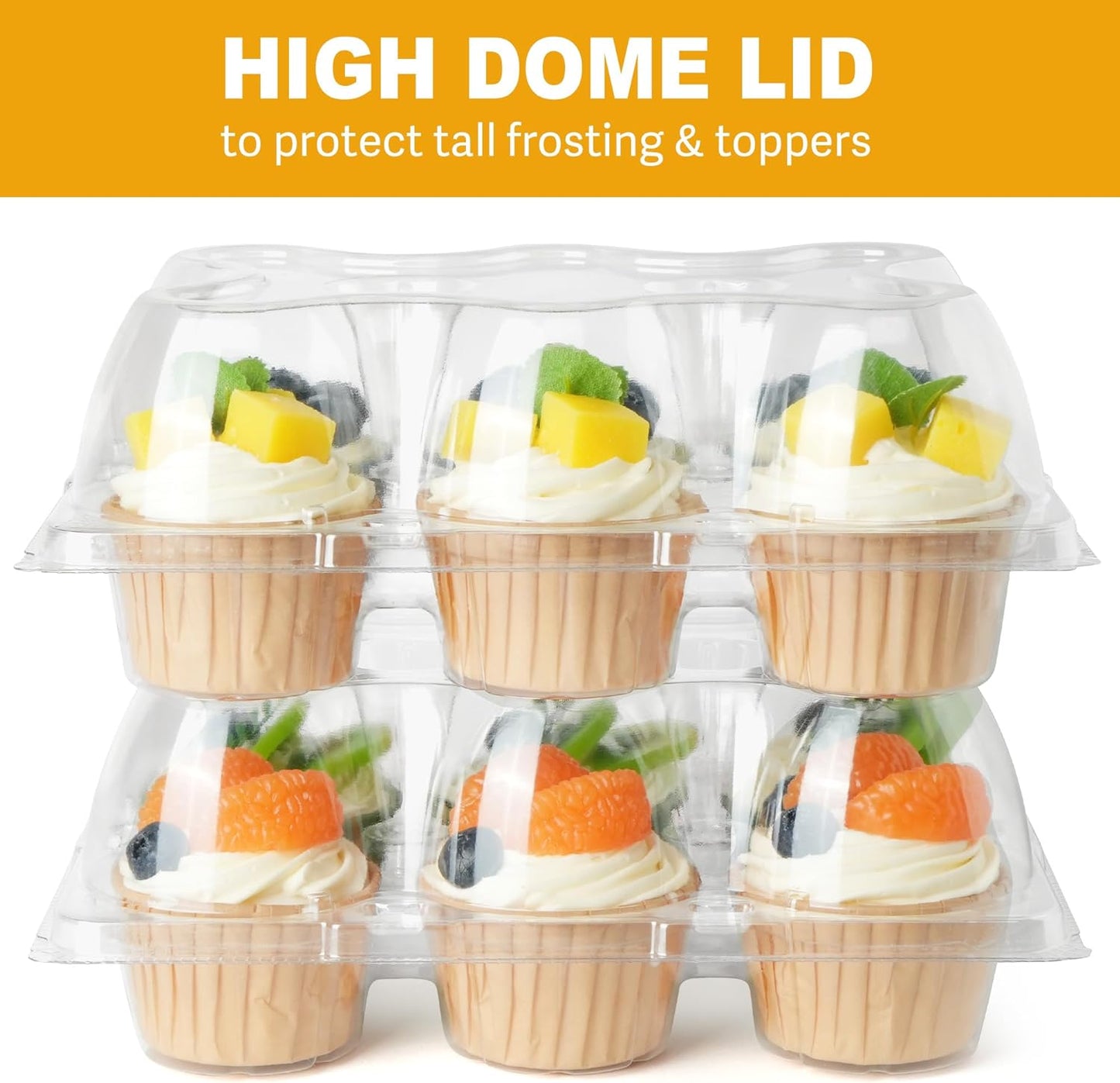 LotFancy Cupcake Containers 6 Count, 10 Sets, Clear Plastic Cupcake Boxes, Disposable Cupcake Carriers with Detachable Tall Dome Lid, BPA Free, Standard Size