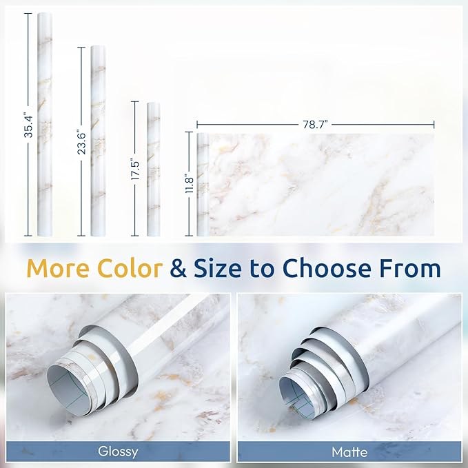rabbitgoo Glossy Marble Contact Paper Peel and Stick Wallpaper 23.6" X 196.8" - Image 9