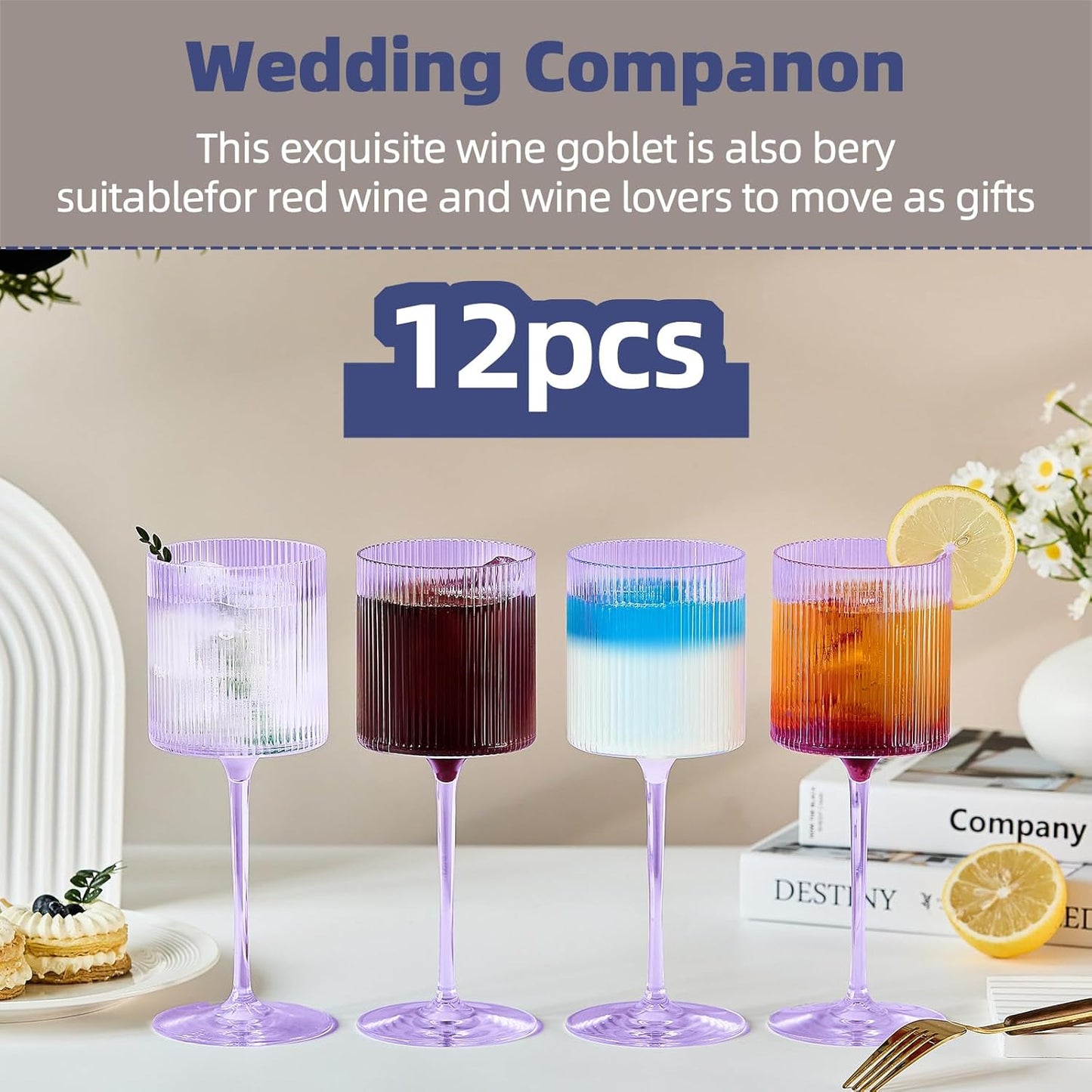 Plastic Goblets Wine Glasses - 12Oz Acrylic Wine Glasses Origami Unbreakable Clear Plastic Cocktail Glasses Recyclable Shatterproof Reusable Wine Cups for Parties & Weddings (Purple)