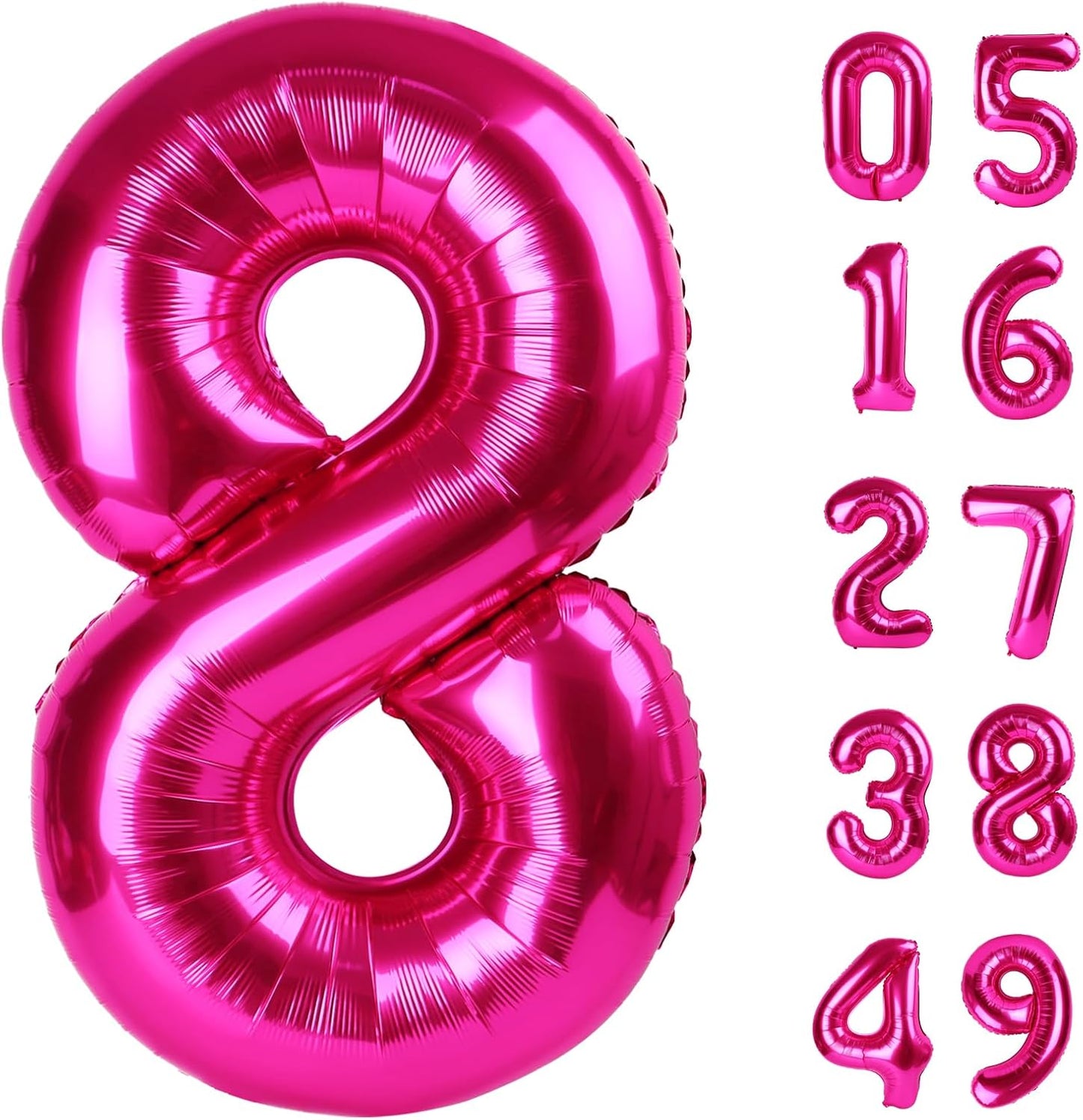 Hot Pink Foil Number 8 Balloon 40 Inch, Helium Mylar Eight Number 8 18 28 38 48 58 80 88 Birthday Balloons, 8th Hot Pink Women Men Wedding Anniversary, Graduations Party Supplies