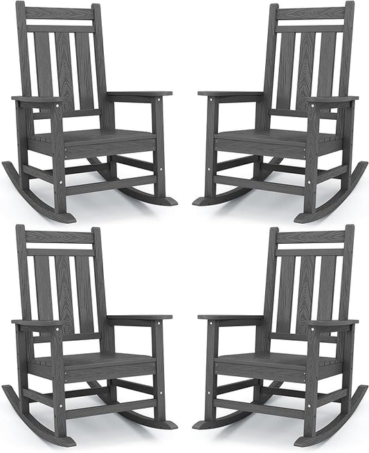 KINGYES Oversized Outdoor Rocking Chair Set of 4, All-Weather Patio Rocking by KINGYES