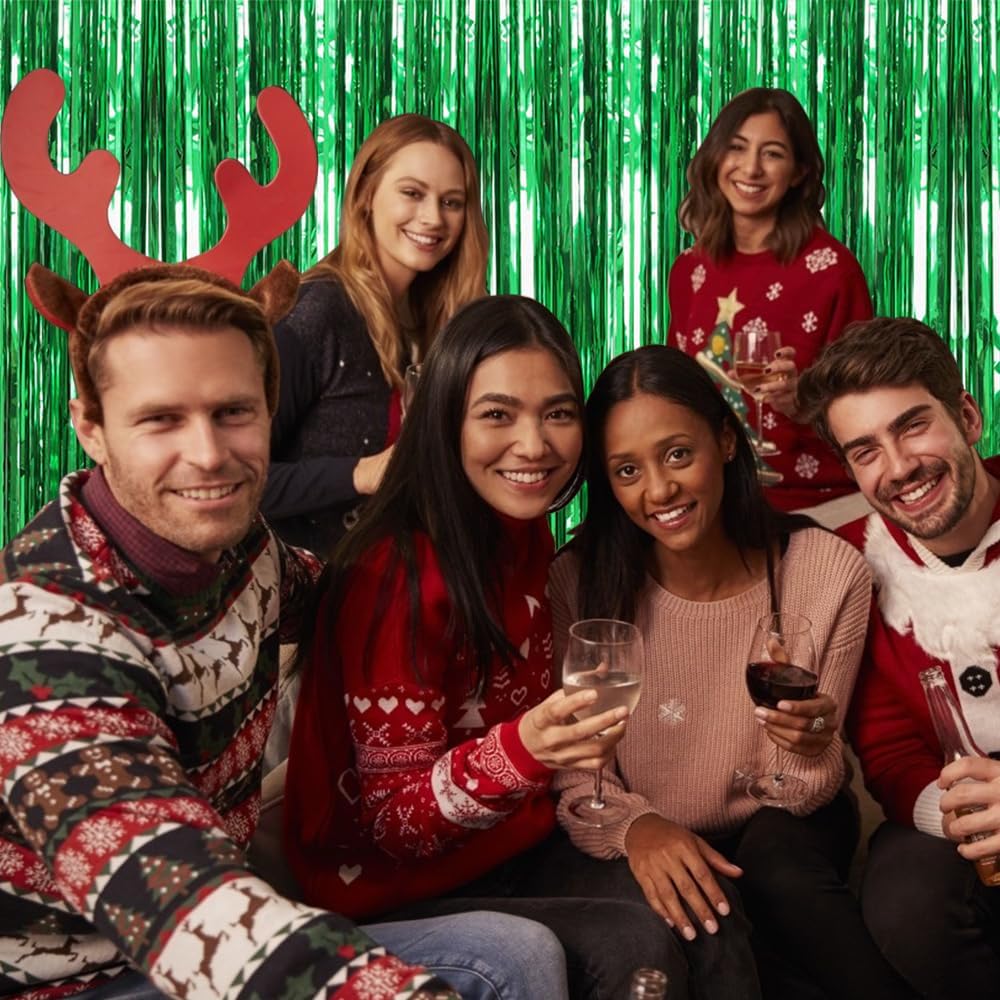 10 Pack Green Streamers Backdrop Jungle Party Decorations Foil Fringe Backdrop Curtains Photo Booth Backdrop for Birthday Dinosaur Animal St Patrick's Day Football Christmas Party Decorations