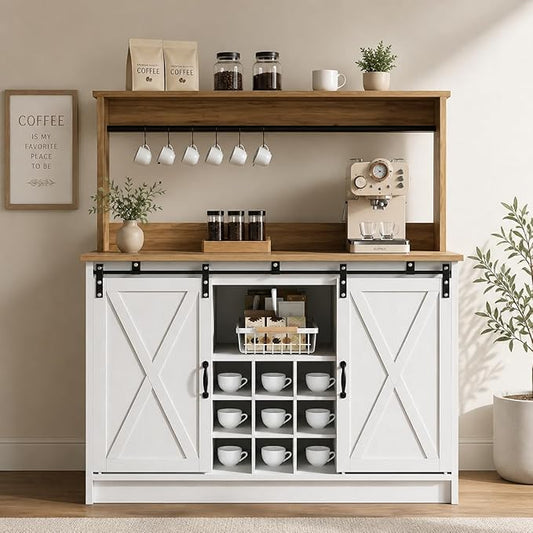 4ever2buy Farmhouse Coffee Bar Cabinet by 4ever2buy