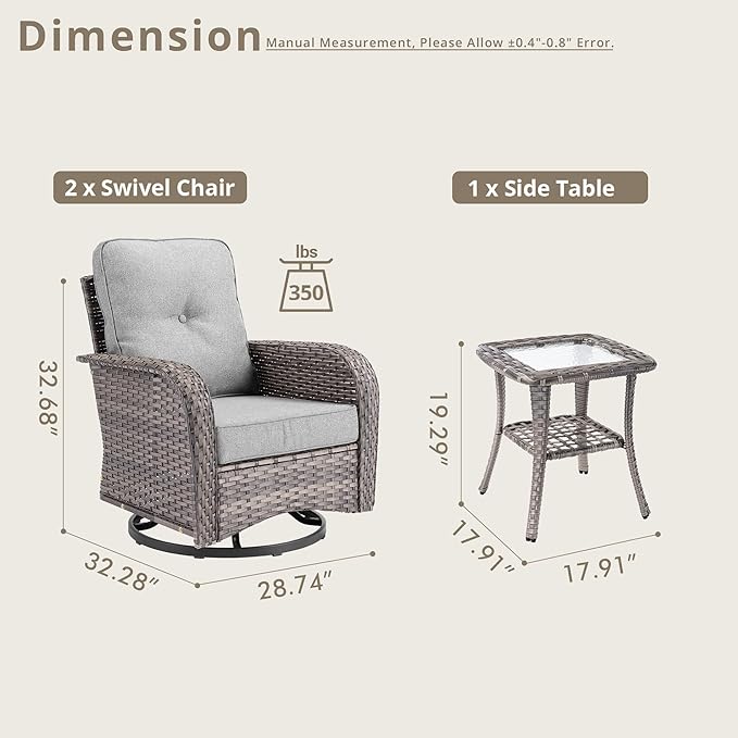 Outdoor Swivel Rocker Patio Chairs, 3 Piece Patio Furniture Set - Image 2