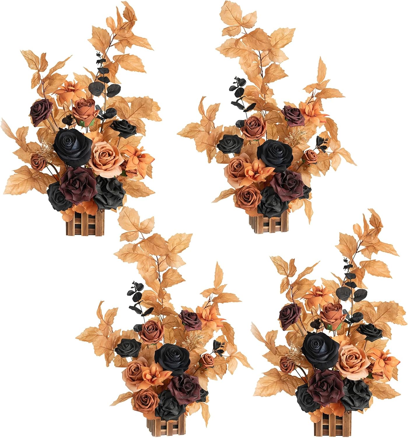 Ling's Moment 17.5" Tall Standing Artificial Flowers Arrangements 4pcs Fall Wedding Aisle Runner Chair Decorations Orange Black Centerpieces for Ceremony Reception Rose Floral Party Outdoor
