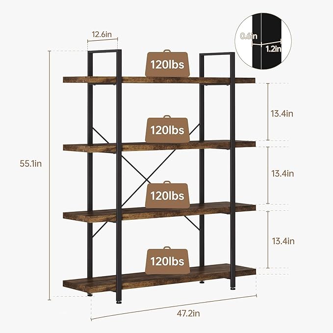 OtterOasis Heavy Duty 4-Tier Industrial Bookcase, 120lbs Shelf Capacity - Image 2