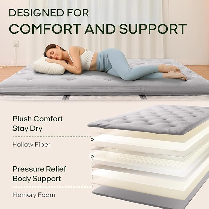 ZonLi Japanese Floor Futon Mattress Queen Size 80"x 60", 100% Cotton Cover - Image 3