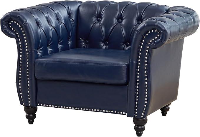 LEVNARY Chesterfield Armchair, Tufted Leather Accent Chair, Mid-Century Modern - Image 9