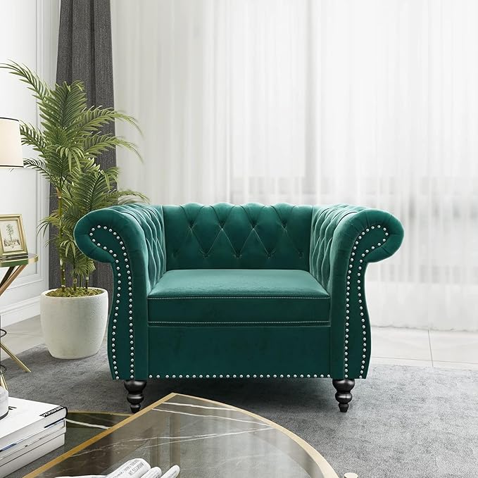Living Room Chair, Modern Velvet Chesterfield Sofa Chair, Mid Century Single by RUSTYER