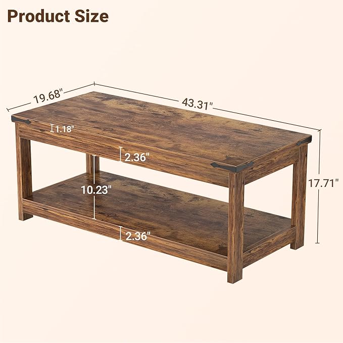 Homieasy 43.3” Rectangular Coffee Table - Image 2