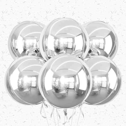 6Pcs Silver Round Foil Balloons,Giant 4D Round Ball Balloons,22 Inch Metallic Silver Balloon for Birthday Wedding Prom Graduation Party Decorations