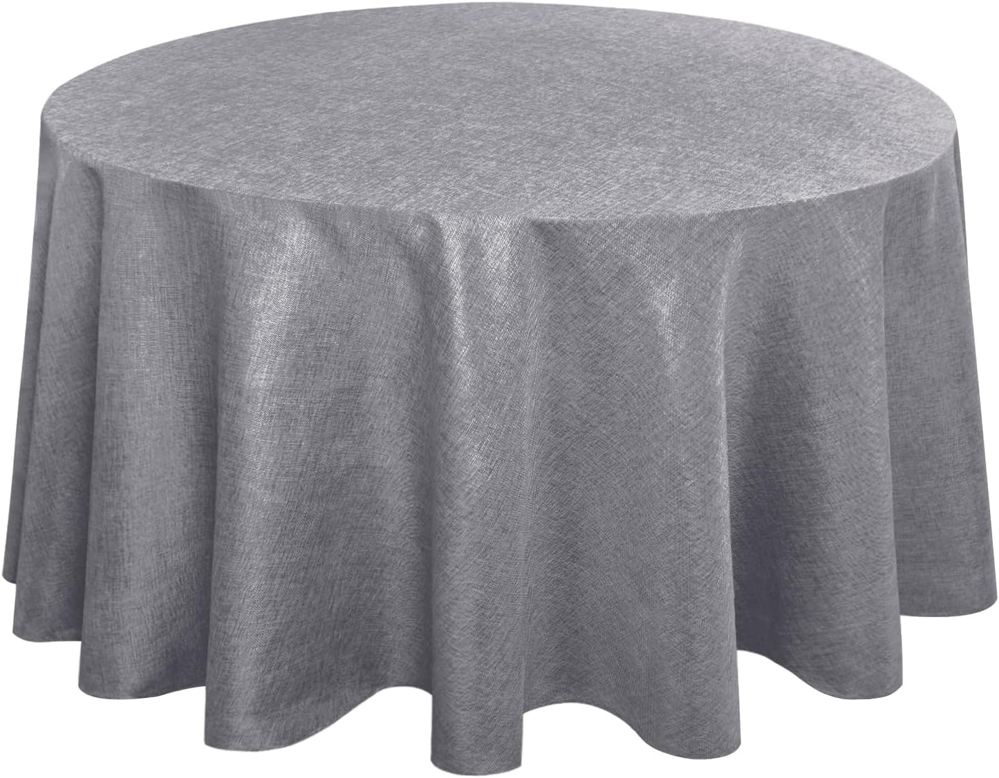 Hiasan Round Linen Tablecloth 108 Inch - Wrinkle and Stain Resistant Washable Polyester Fabric Table Cloth for Dining Room Kitchen Party, Grey