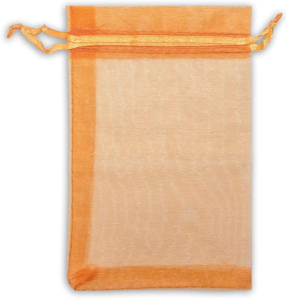 TheDisplayGuys 100-Pack 4x6 Orange Sheer Organza Gift Bags with Drawstring, Goodie Bags for Jewelry, Candy, Treat, Wedding Favors Small Mesh, Halloween, Mother's Day, Father's Day