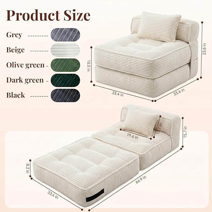 Folding Sofa Bed, Convertible Sleeper Chair - Image 2