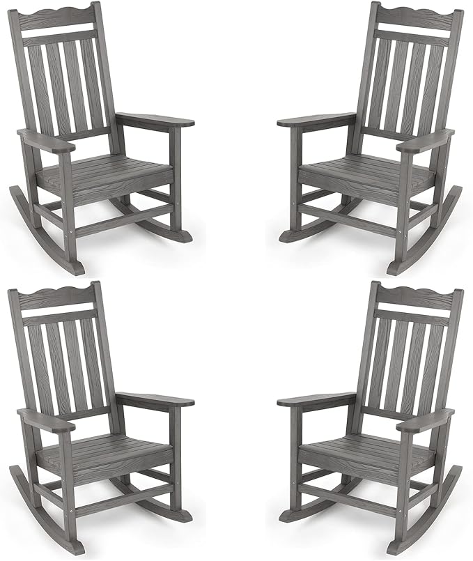 Stoog Patio Rocking Chairs Set of 4, All-Weather HIPS Outdoor Rocking Chair by Stoog