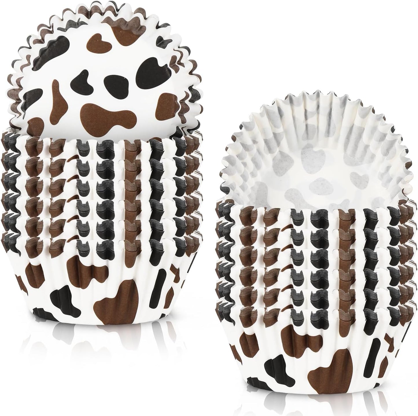 Whaline 300Pcs Cow Print Paper Baking Cups Black Brown Cupcake Liners Highland Cow Spot Muffin Liner Farm Animal Cake Paper Cups Storage Container for Party DIY Craft, 2x1.2 Inch