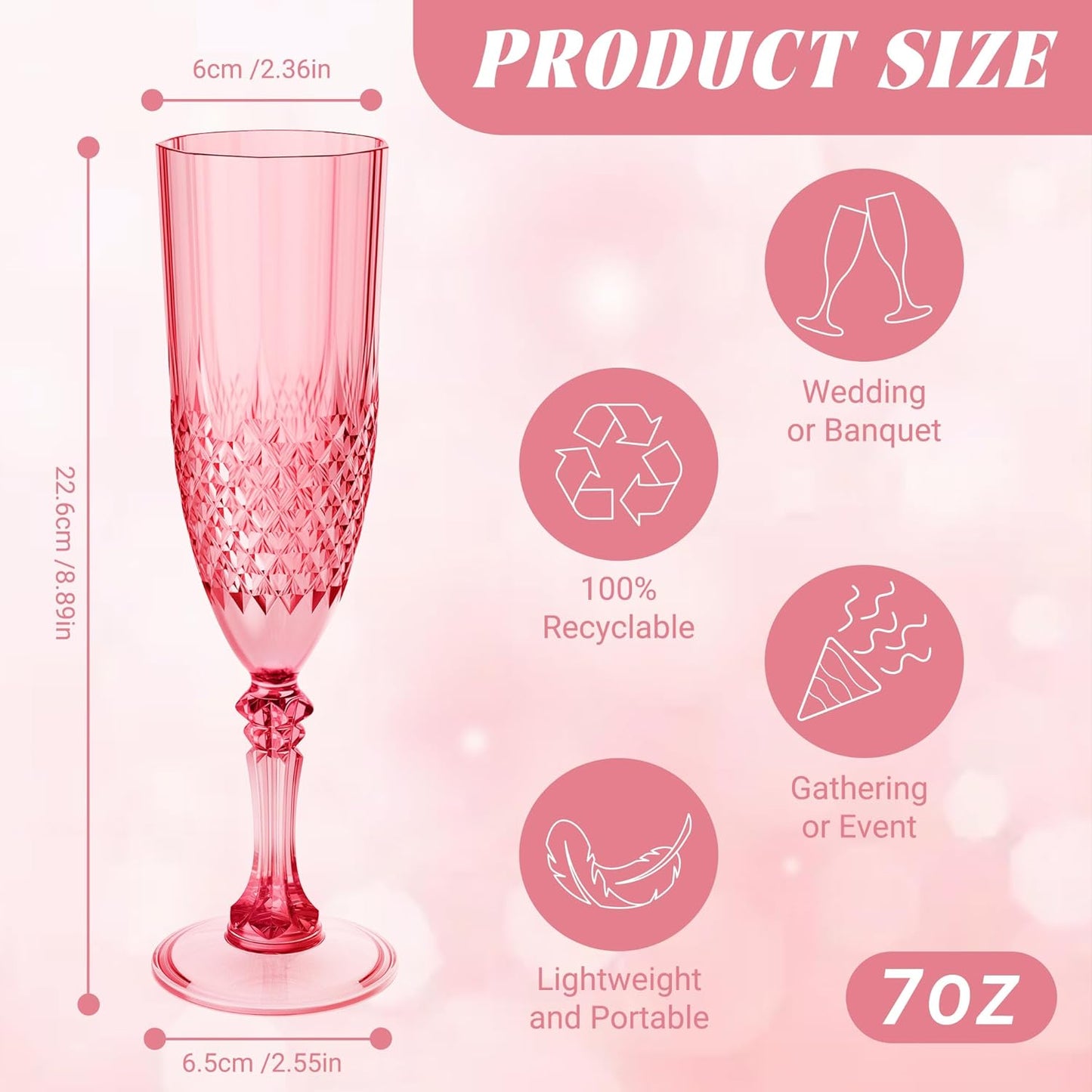 Plastic Champagne Flutes, 12PCS Red Plastic Wine Glasses Goblets Reusable Champagne Flute for Weddings, Bachelor Parties, Toasting, and Events(12,Red)
