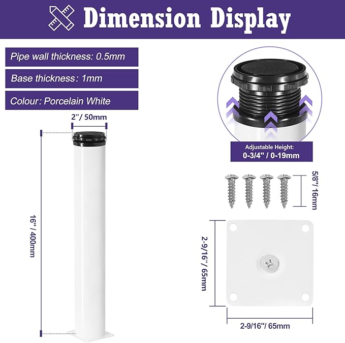 16 Inch Metal Furniture Legs Stainless Steel Adjustable Legs White Metal Legs - Image 5