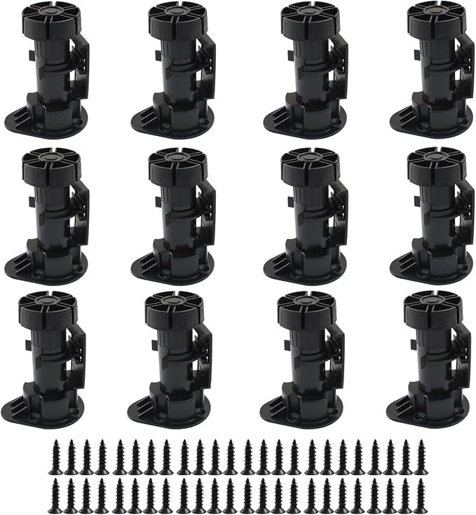 Jiozermi 12 Pack Black Plastic Cabinet Legs, Adjustable Furniture Feet - Image 5