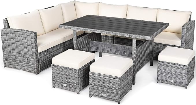 Tangkula 7 Pieces Patio Furniture Set, Outdoor Sectional Rattan Dining Sofa Set - Image 9