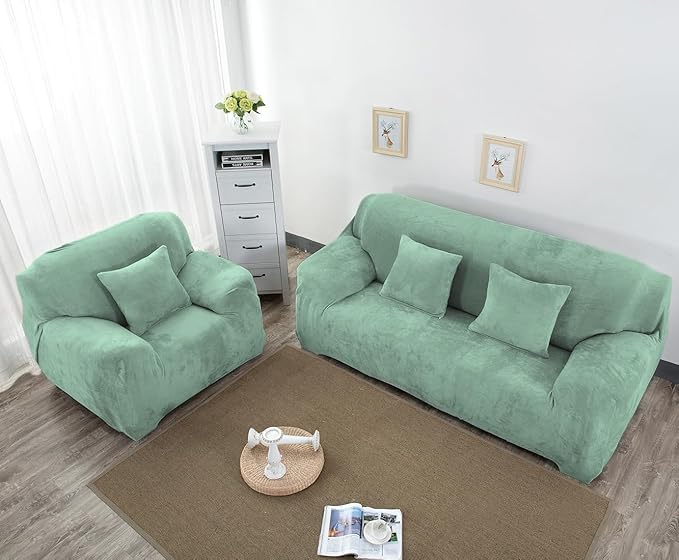 vctops 1-Piece Velvet Plush Stretch Loveseat Sofa Slipcover - Image 3