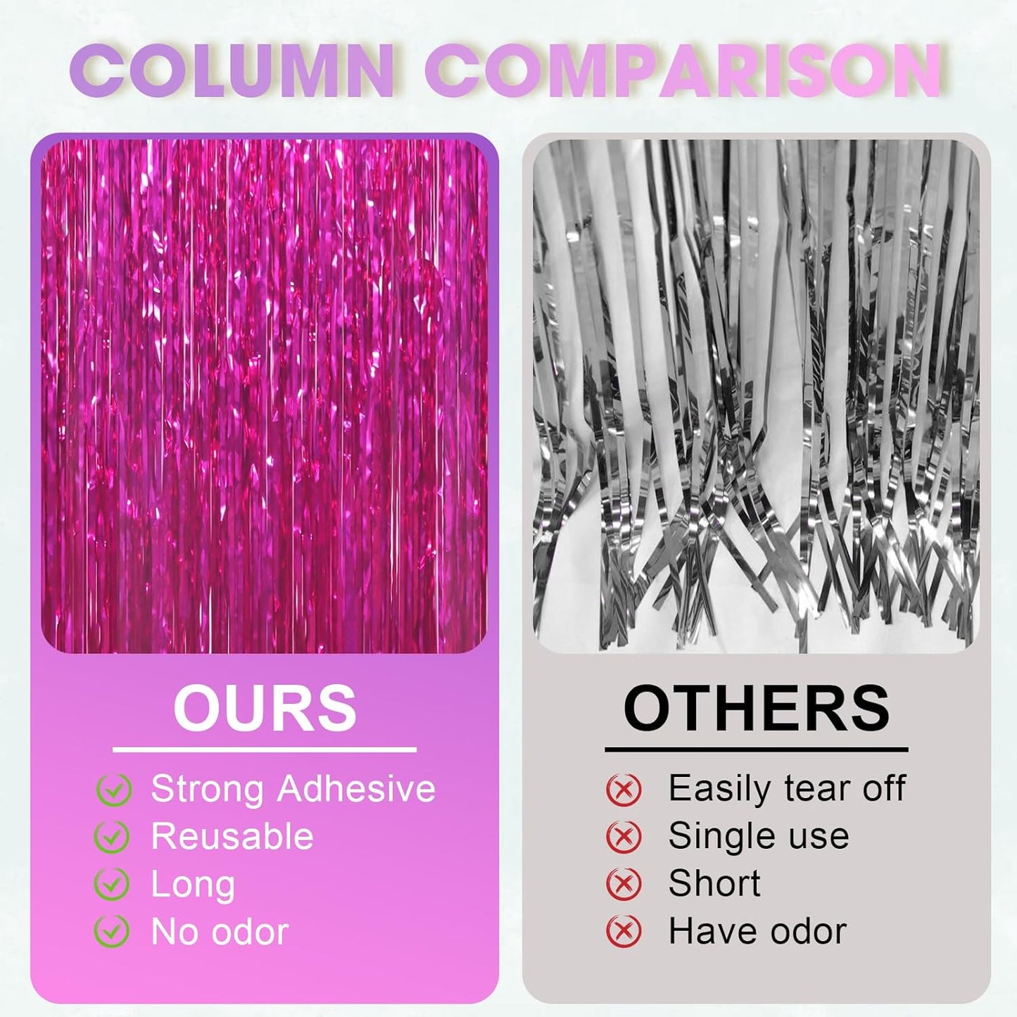 4 Pack Pink Foil Fringe Backdrop Curtains, Tinsel Streamers Birthday Party Decorations, Fringe Backdrop for Graduation, Baby Shower, Gender Reveal, Disco Party