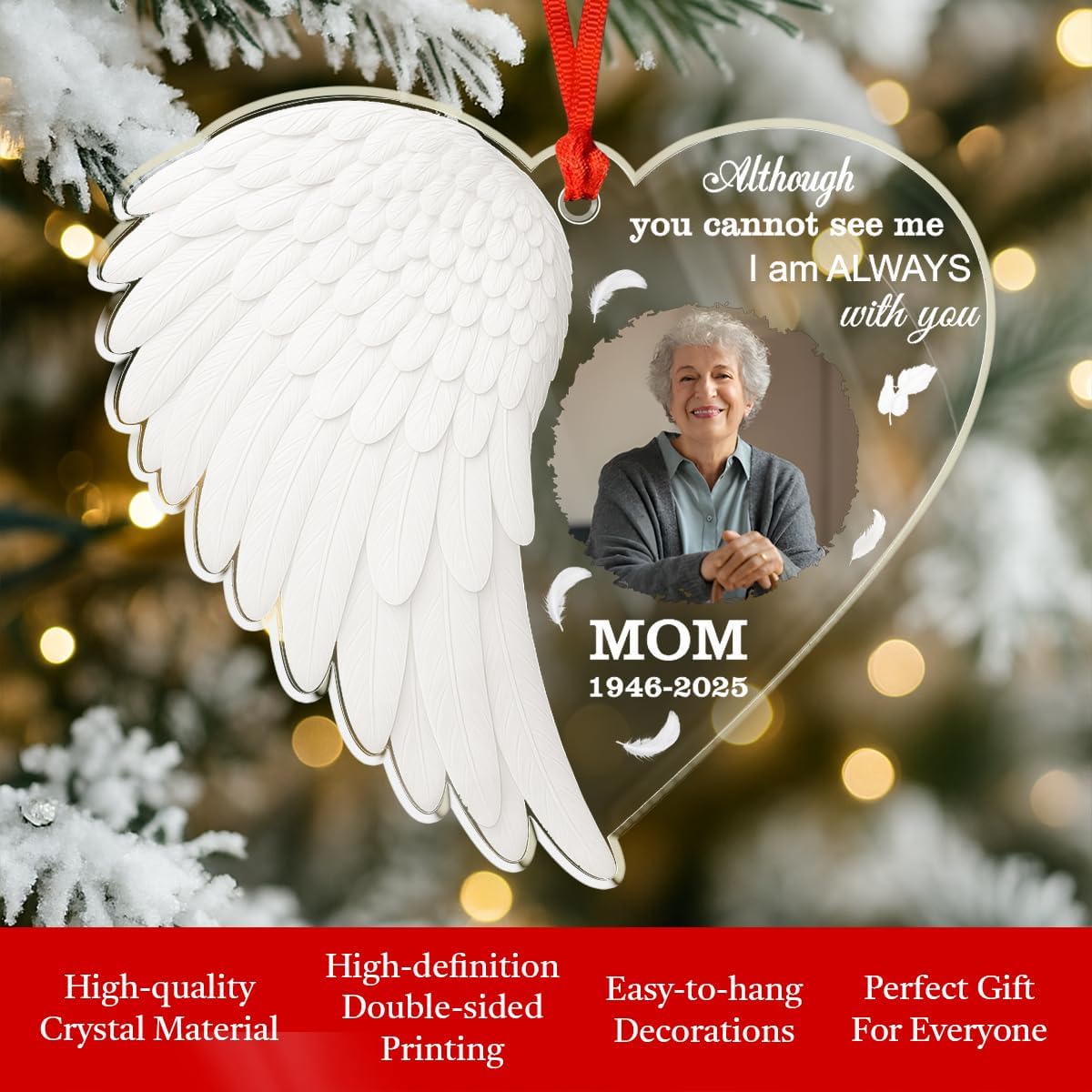 Personalized Memorial Glass Ornament 2025 – I Am Always with You Ornament, Custom Photo Memorial Christmas Ornament, Christmas|Birthday|Anniversary Keepsake for Loss of Loved One (M1)