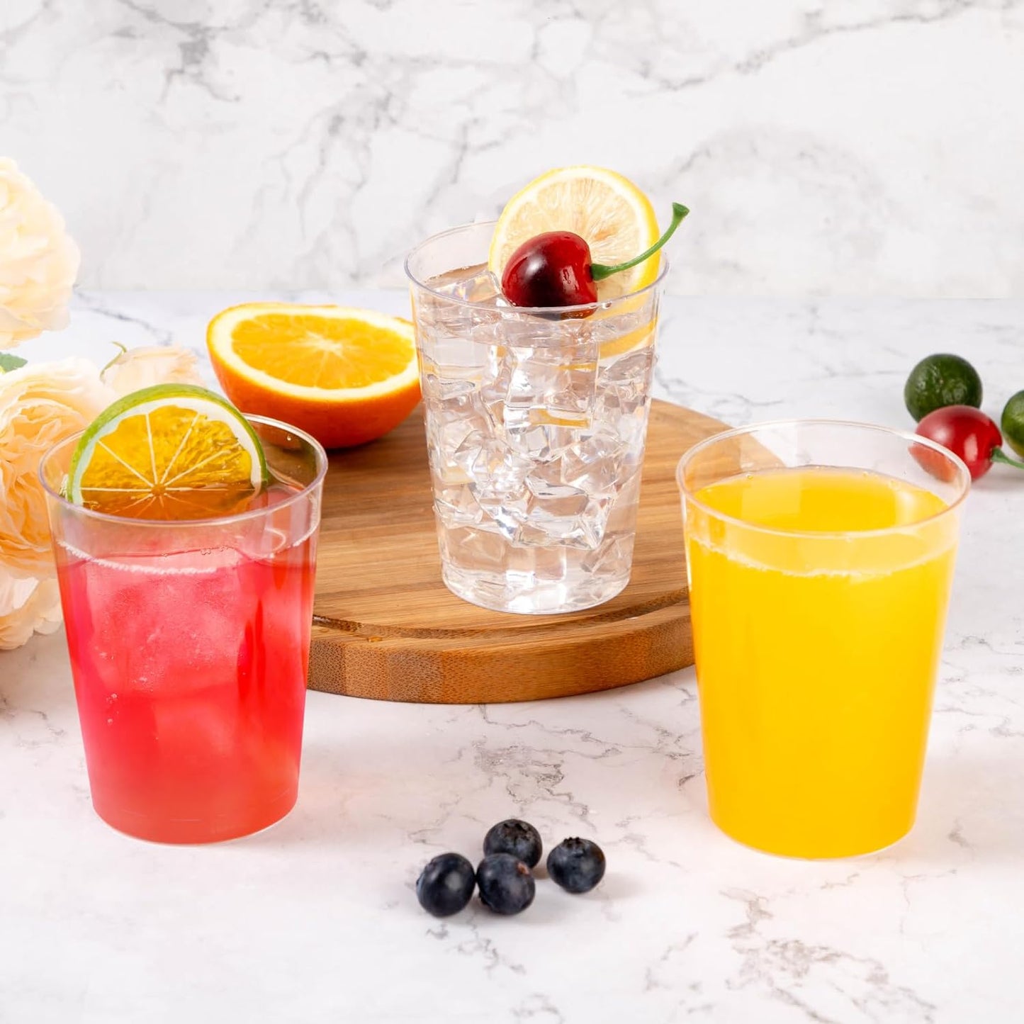 Goodluck 100PCS 10oz Clear Plastic Cups for Party, Disposable Clear Plastic Cups, Cocktail Glasses for Wedding Thanksgiving, Christmas, and Parties