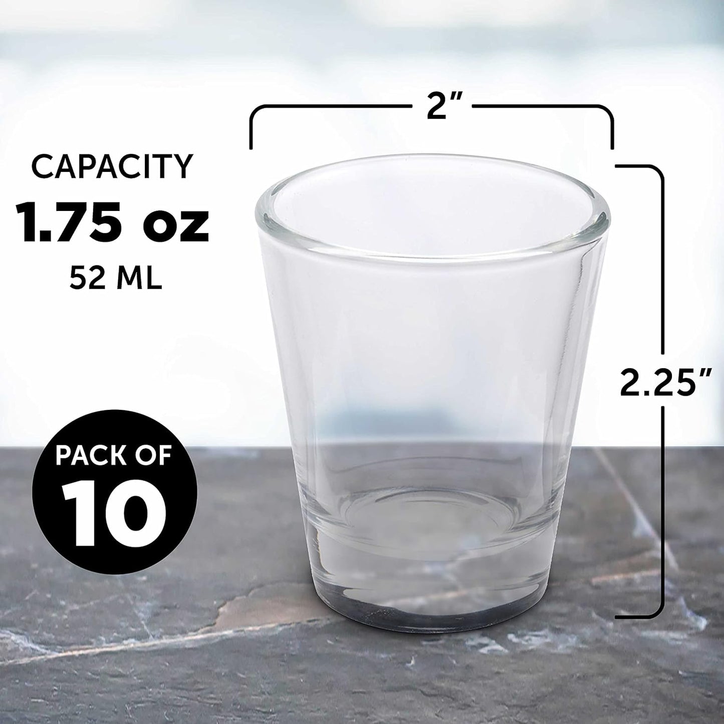 DISCOUNT PROMOS Shot Glasses Set 1.75 oz. Set of 10 Bulk Pack, Wedding Favor, Birthday Party, Tequila Shot Glasses, Vodka Shot Glass - Clear Bottom Color