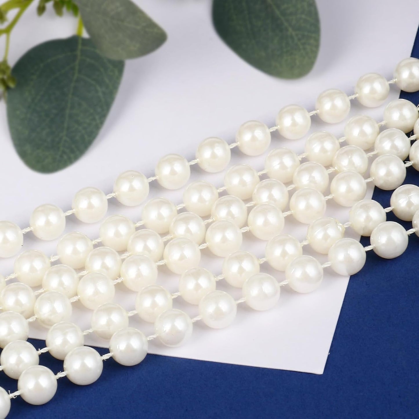 16.4 FT Pearl Beads Garland for Decoration, 12MM Craft Pearl Beads String Spool Ivory Color Faux Pearl Strand Roll for DIY Craft Wedding Party Christmas Tree Decoration