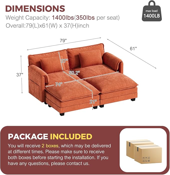 ELUCHANG Oversized 79" Modular Sectional Sofa Bed, Comfy Cloud Couch - Image 2