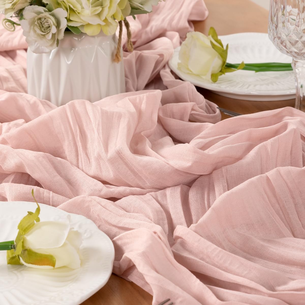 Dusty Pink Table Runner Cheesecloth Table Runner 4 Pack 10FT Rustic Spring Easter Table Runner 35 x 122 Inches Boho Decoration for Home Wedding Baby Shower Birthday Party