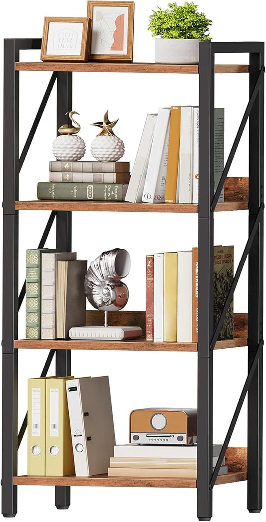 HOOBRO Bookshelf, 4-Tier Industrial Bookcase, Book Shelf Storage Organizer by HOOBRO