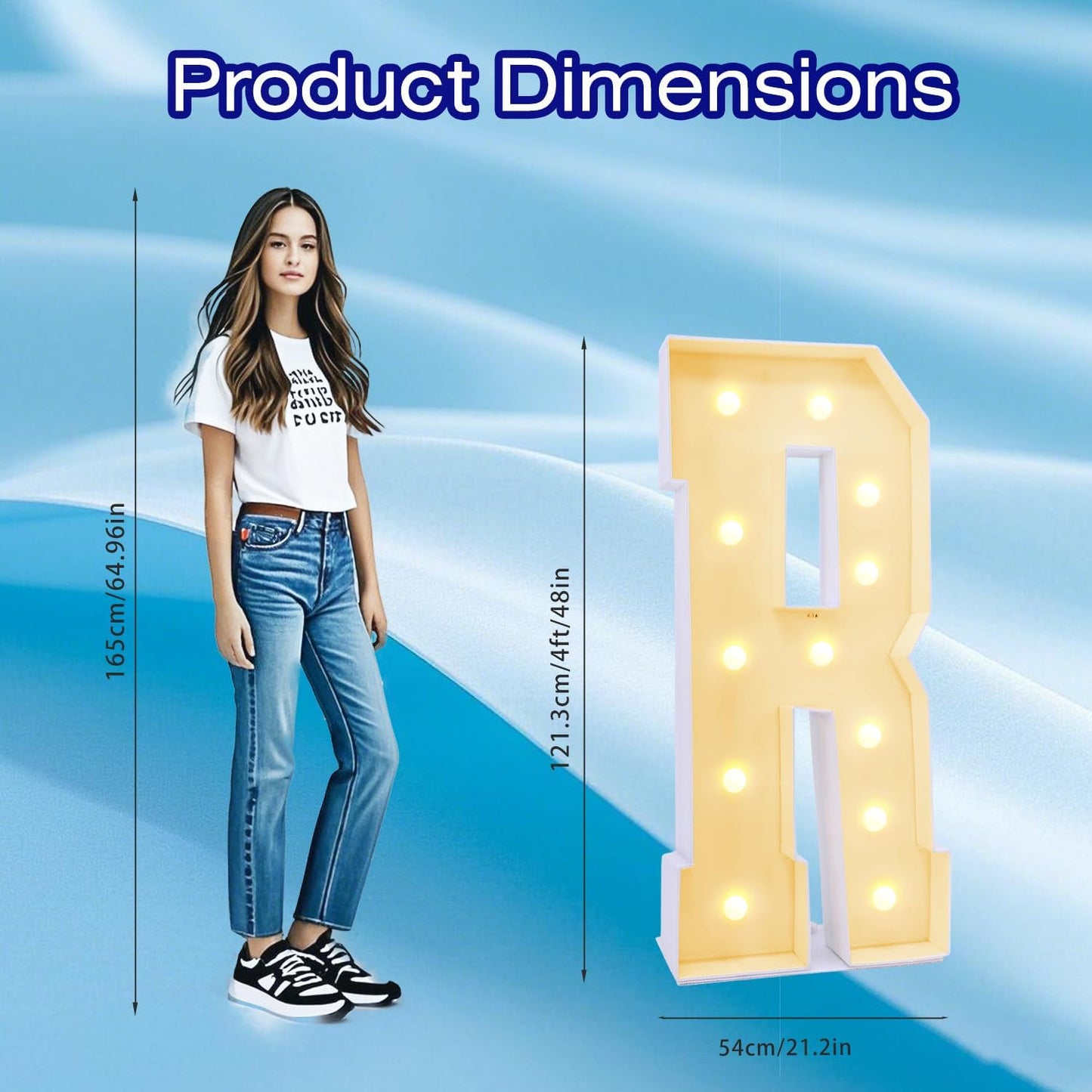 4FT Marquee Plastic Letters R - Light up Letters Are Made from Corrugated Plastic Board - Quick Assembly Without Tools, Disassembled Components Can Be Used for Garage Sale Signs, Yard Sale Signs