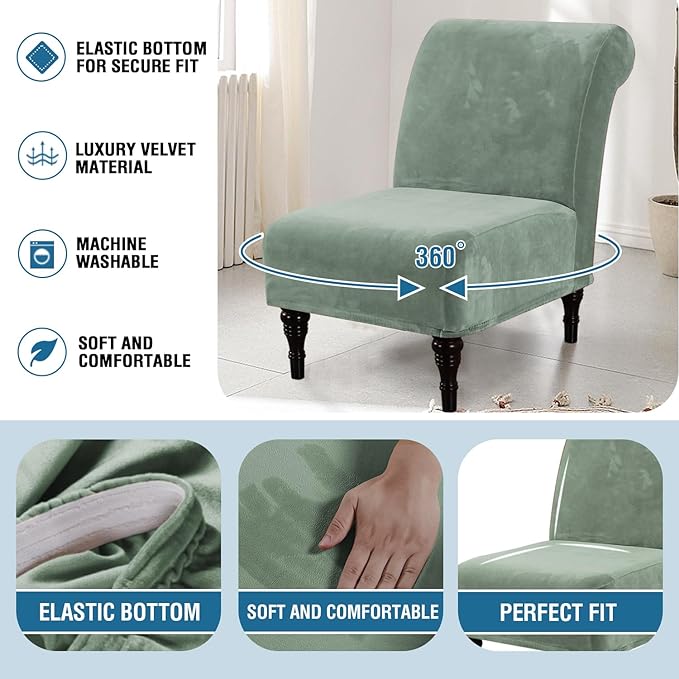 H.VERSAILTEX Armless Accent Chair Covers Thick Velvet Armless Chair Slipcovers - Image 6