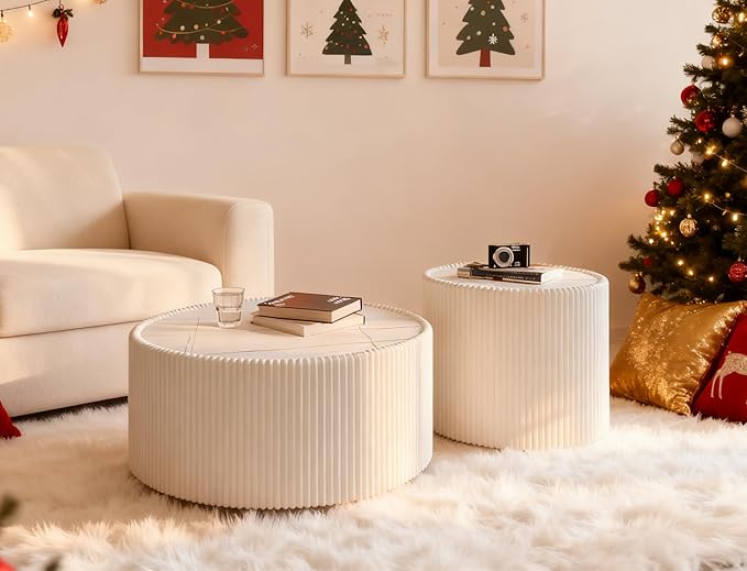 Round Marble End Table, 17.72" White Small Side Table - Image 8