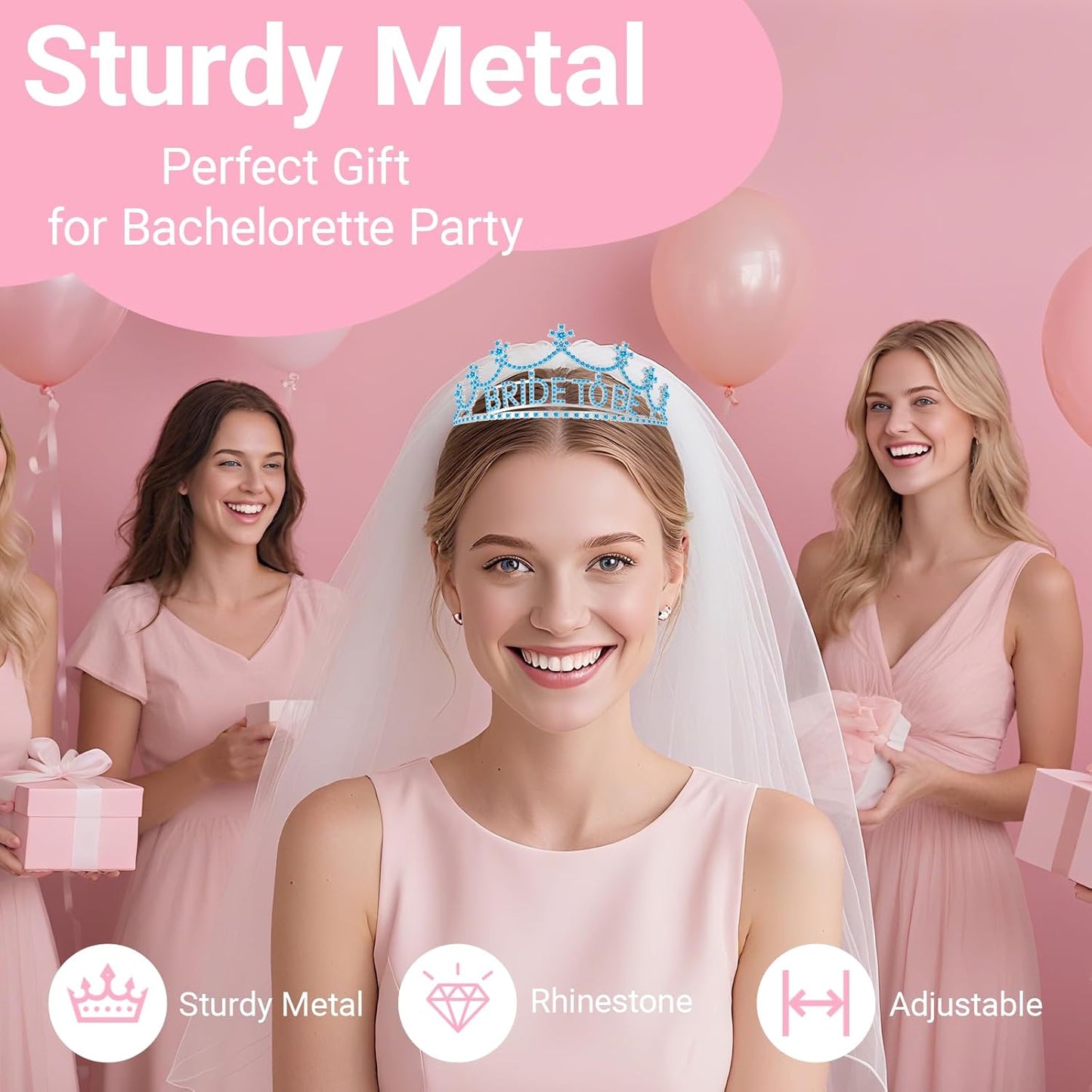 3Pcs Bride to Be Crown with Sash and Veil for Bachelorette Party Decorations，Bridal Shower Accessories for Gift, Favors