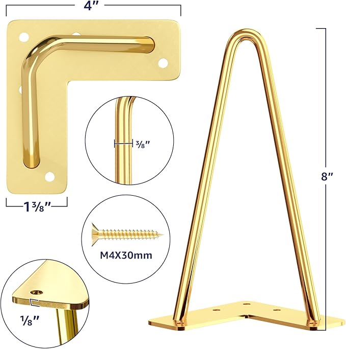 SMARTSTANDARD 8 Inch Hairpin Furniture Legs, 3/8'' Rods Metal Home DIY Projects - Image 2