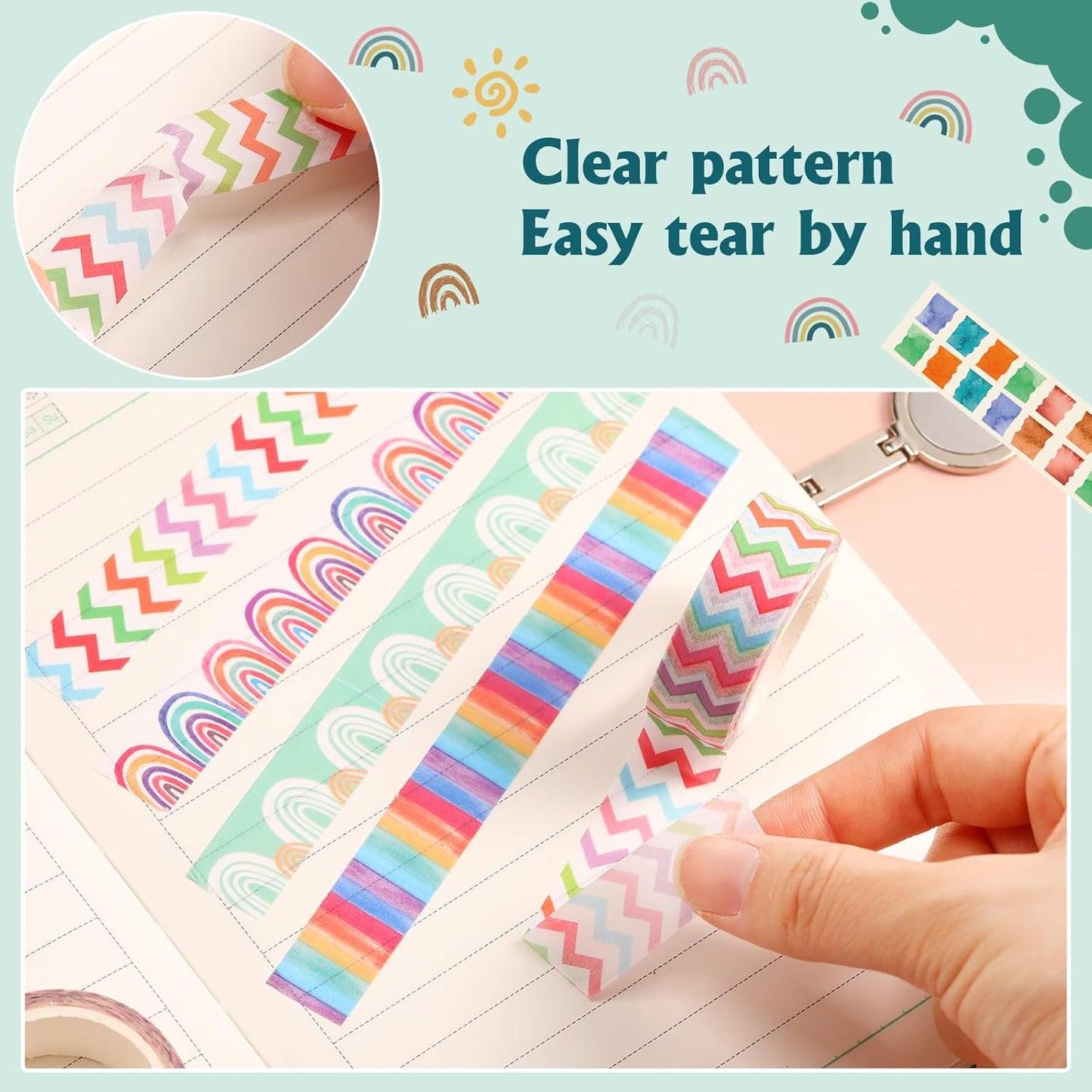 TaoBary 33 Rolls Holiday Plaid Washi Tape, 15 mm Seasonal Washi Tape Set Bohemian Colorful Vintage Cute for Card Wrapping Craft(Rainbow Style)