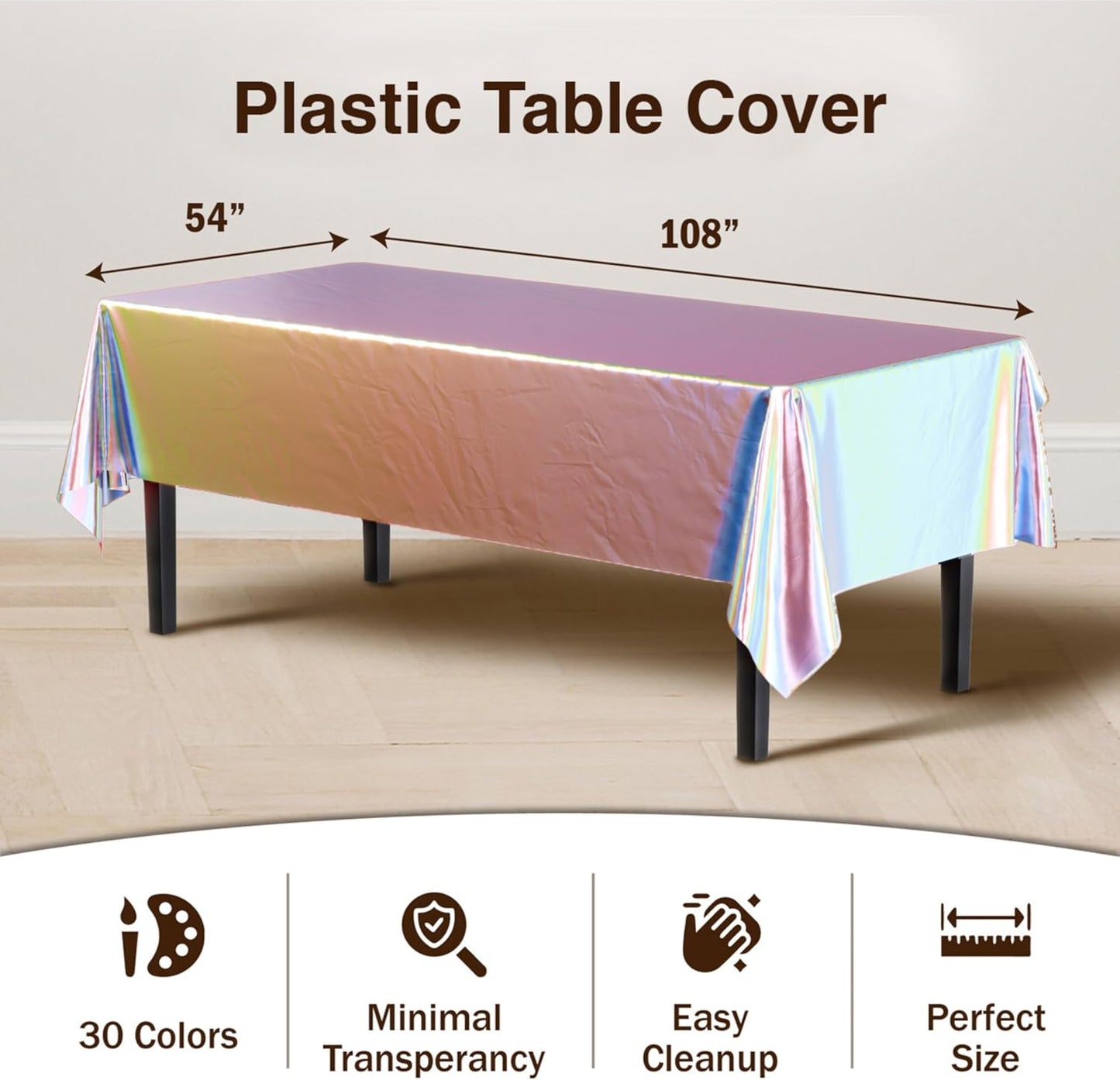 Party Solids Pack Of 12 - Premium Plastic Tablecloth 54 Inch x 108 Inch Rectangle Table Cover - Iridescent