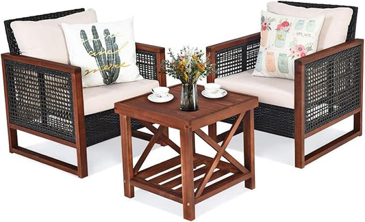 Tangkula 3 Pieces Patio Wicker Furniture Set, Rattan Outdoor Sofa Set by TANGKULA
