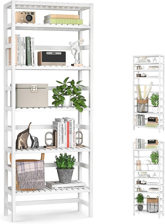 Homykic 6-Tier Bamboo Bookshelves and Bookcases, Adjustable 63.4”Tall Shallow by Homykic