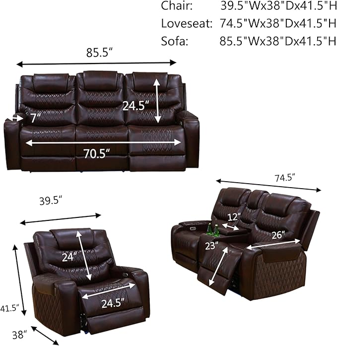 Leather Power Recliner Sofa Set - Image 2