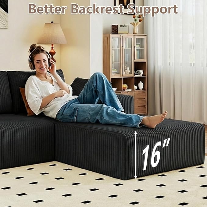 95" Cloud Sectional Couch with L-Shape Chaise, Modular Comfy Sofa Chaise Longue - Image 5