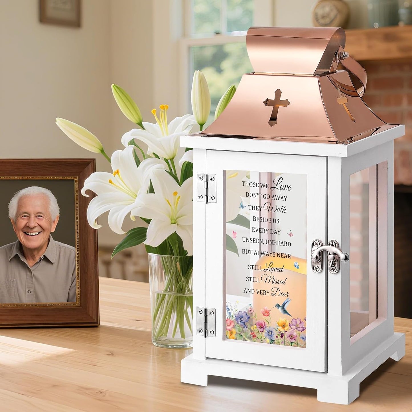 Memorial Lantern, Sympathy Bereavement Gifts Ideas for Loss of Loved One Mother Father, Condolences Funeral Gifts in Memory of Loved One with LED Candle