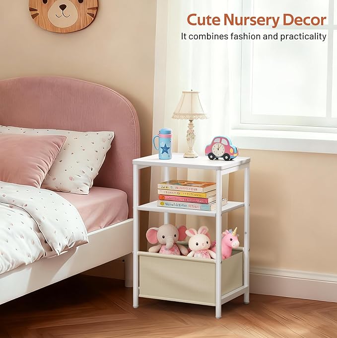 MISSLO Toddler Nightstand with Storage Basket Kids Night Stand with Large - Image 2