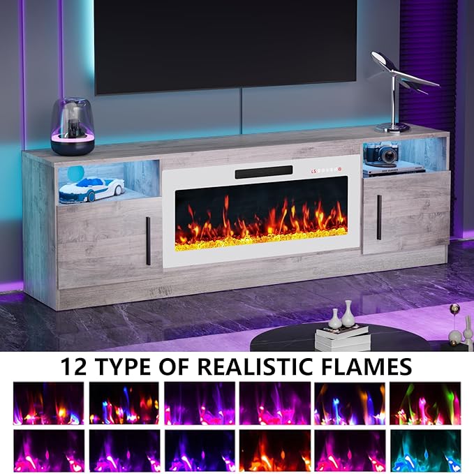 PRETZI Fireplace TV Stand with 36" Fireplace Up to 80" TVs, Remote Control - Image 4